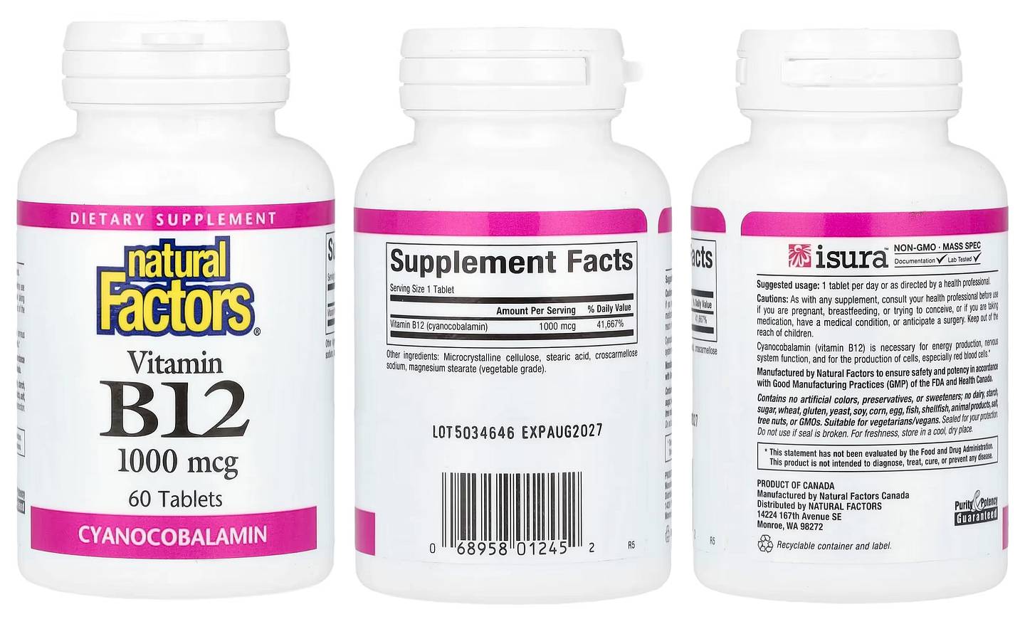 Natural Factors, Vitamin B12 packaging