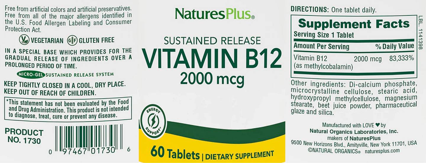 NaturesPlus, Vitamin B12 label