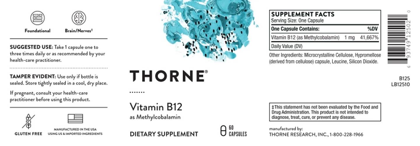 Thorne, Vitamin B12 as Methylcobalamin label