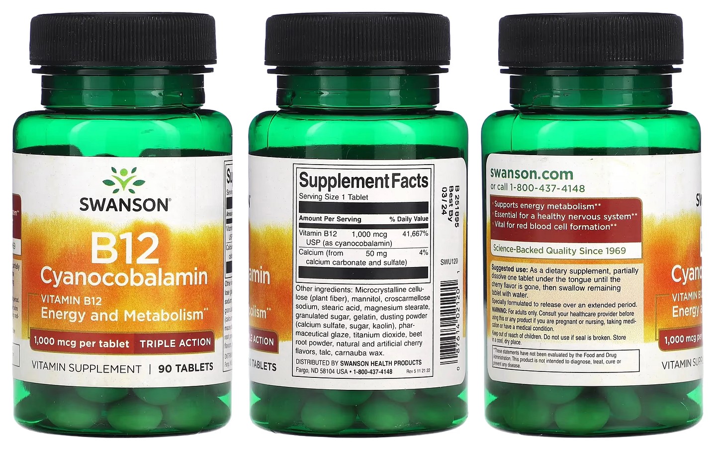 Swanson, Vitamin B12 Cyanocobalamin packaging
