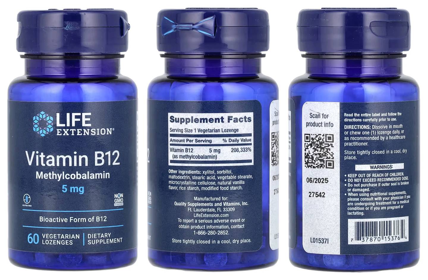 Life Extension, Vitamin B12 Methylcobalamin packaging