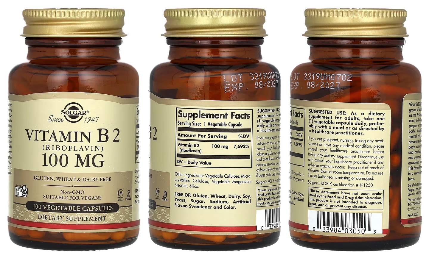 Solgar, Vitamin B2 (Riboflavin) packaging