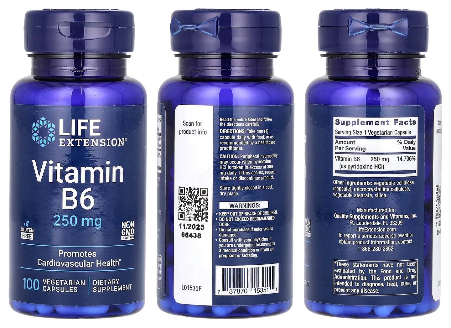 Life Extension, Vitamin B6 packaging