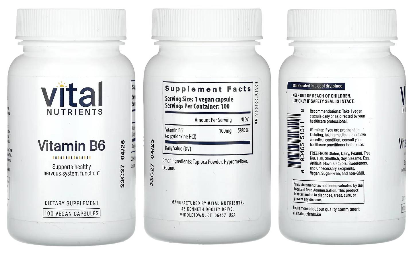 Vital Nutrients, Vitamin B6 packaging