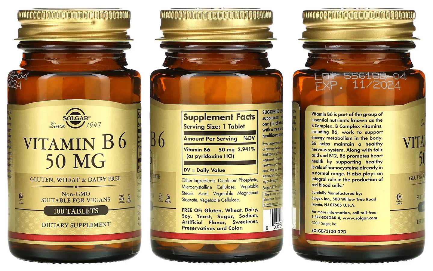 Solgar, Vitamin B6 packaging