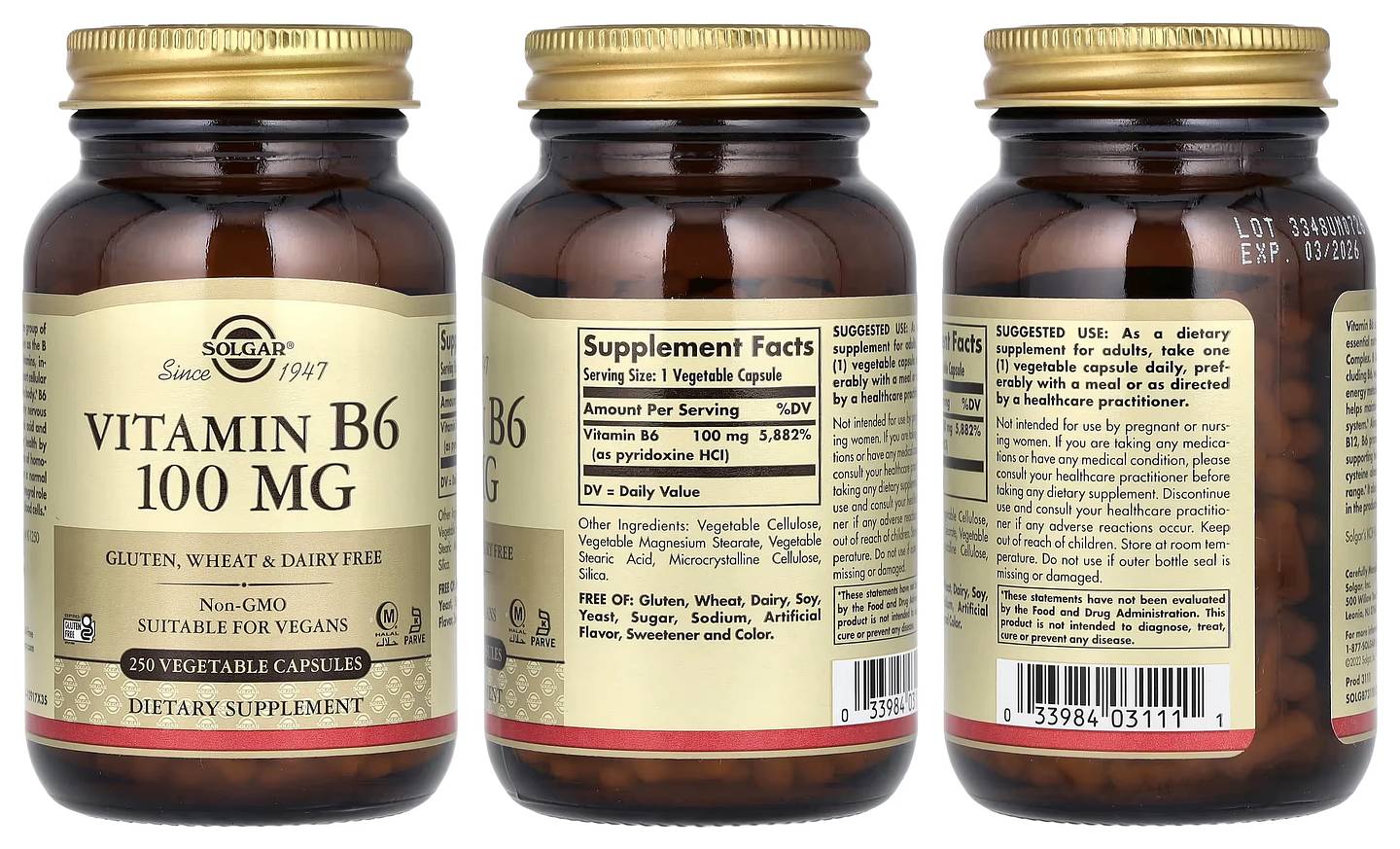 Solgar, Vitamin B6 packaging