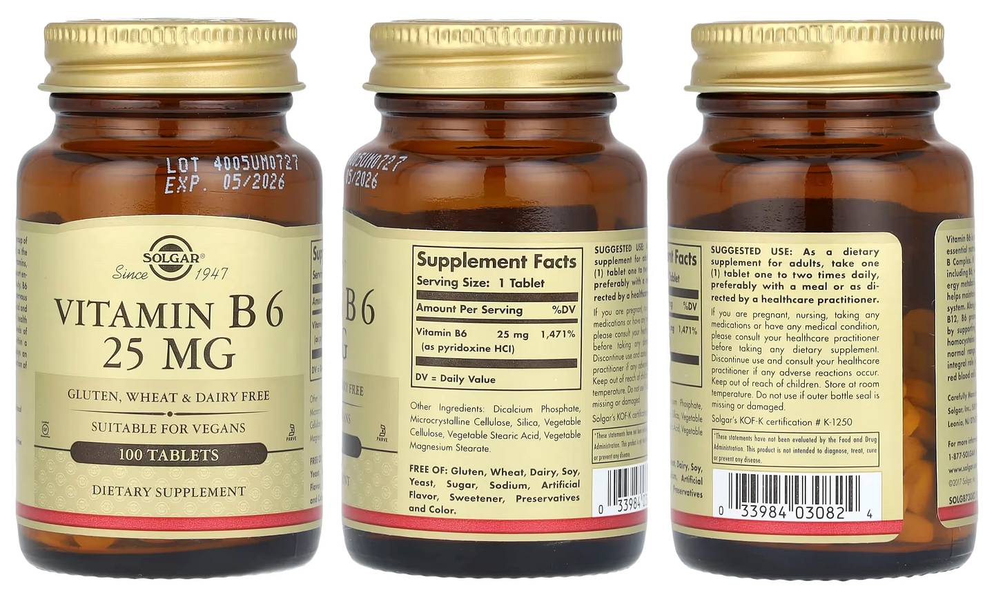 Solgar, Vitamin B6 packaging