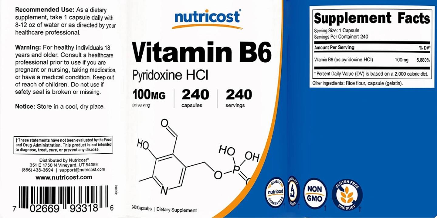 Nutricost, Vitamin B6 label