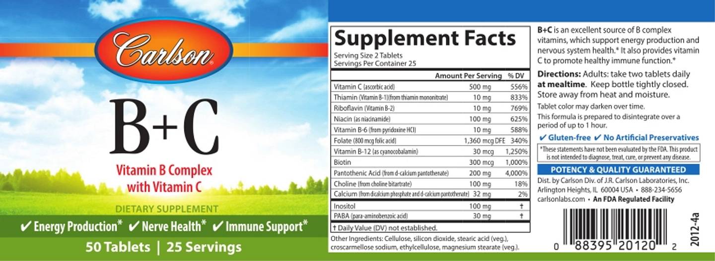 Carlson, Vitamin B+C label