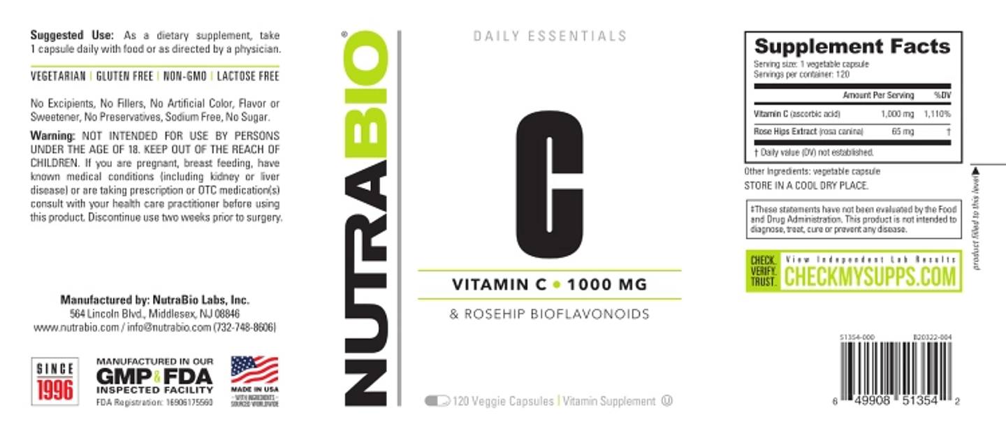 NutraBio, Vitamin C label