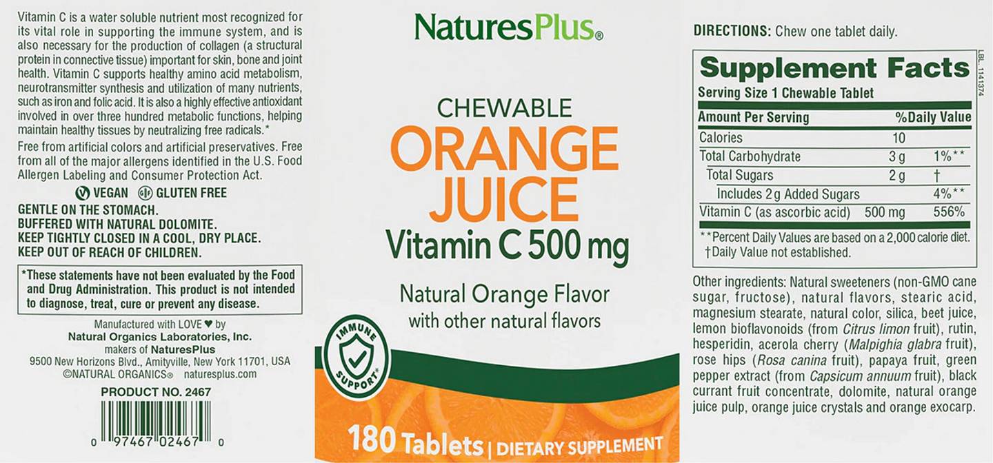 NaturesPlus, Vitamin C label