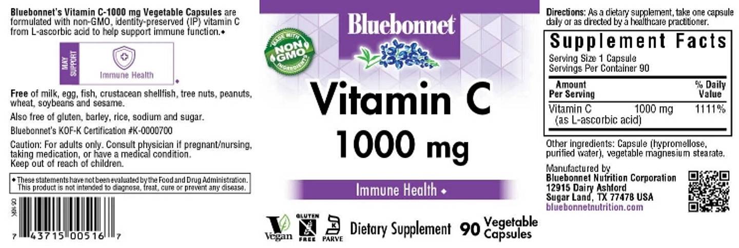 Bluebonnet Nutrition, Vitamin C label