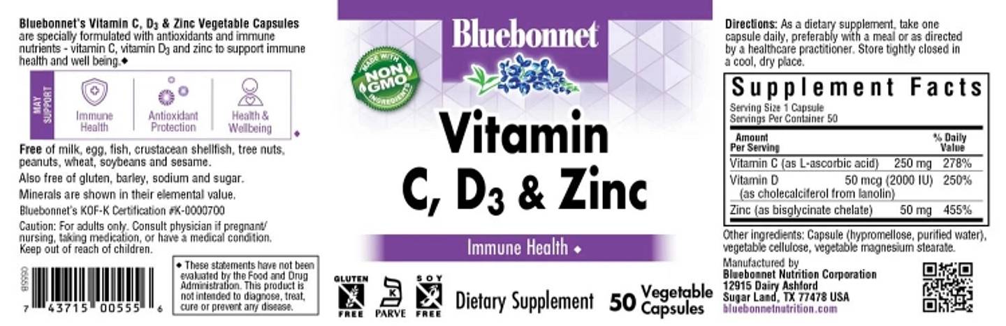 Bluebonnet Nutrition, Vitamin C label