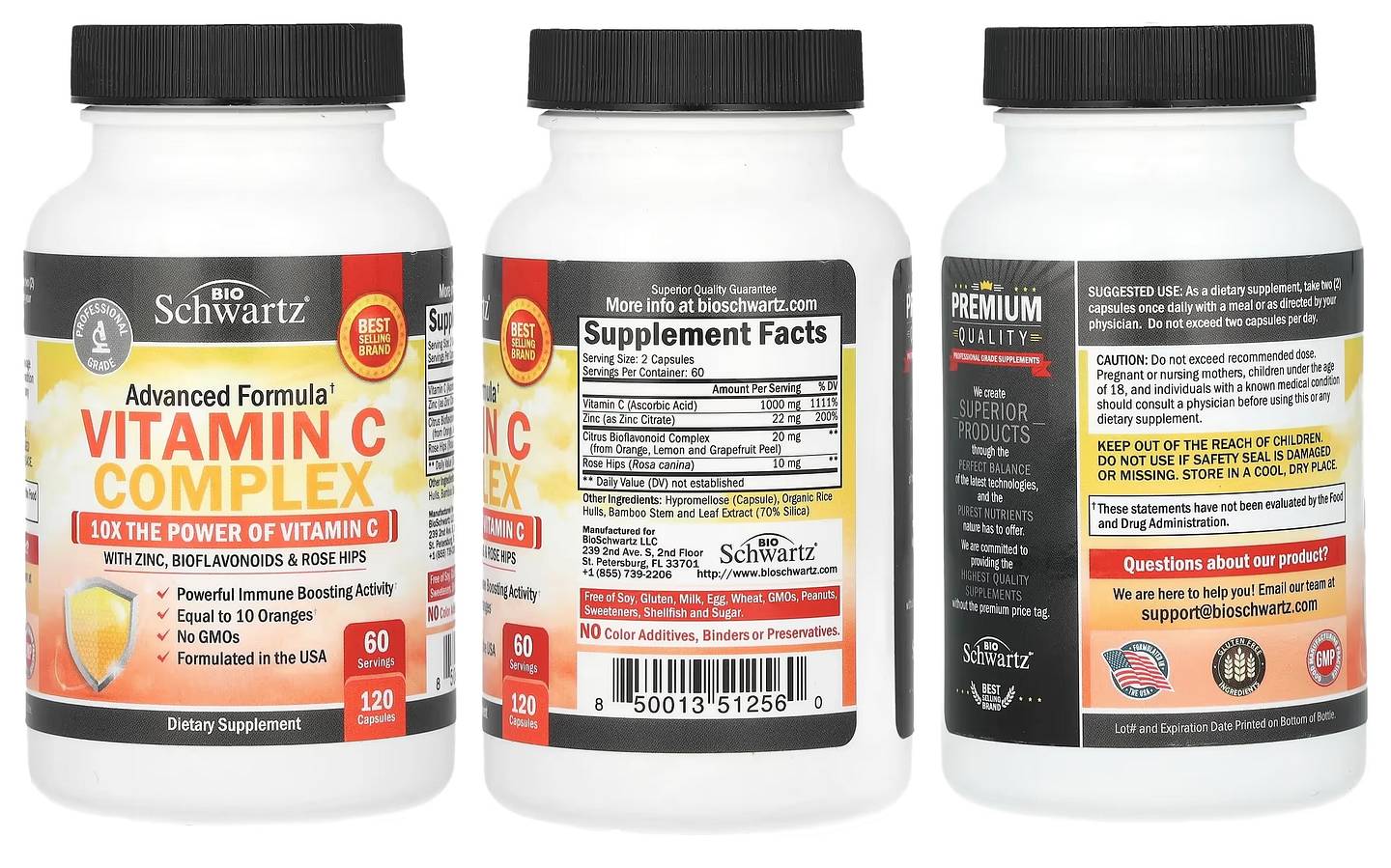 BioSchwartz, Vitamin C Complex with Zinc, Bioflavonoids & Rose Hips packaging