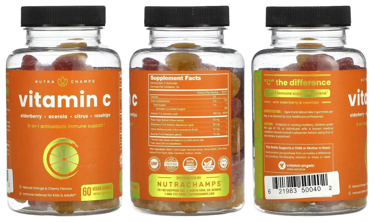 NutraChamps, Vitamin C, Natural Orange & Cherry packaging