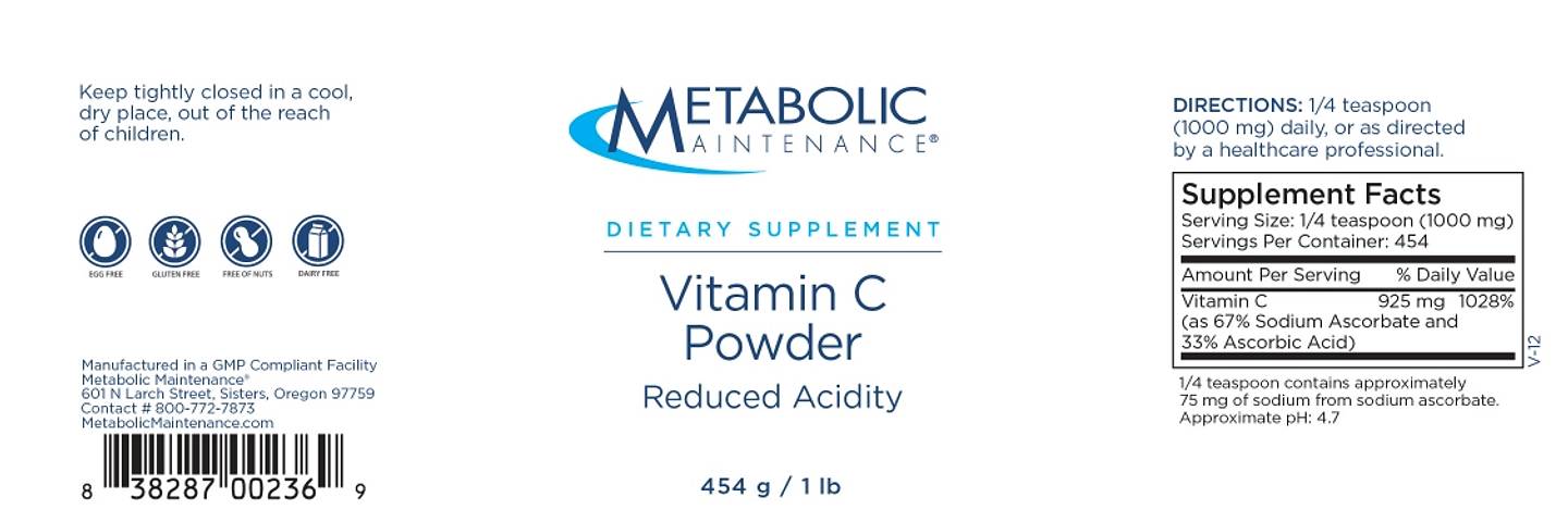 Metabolic Maintenance, Vitamin C Powder label