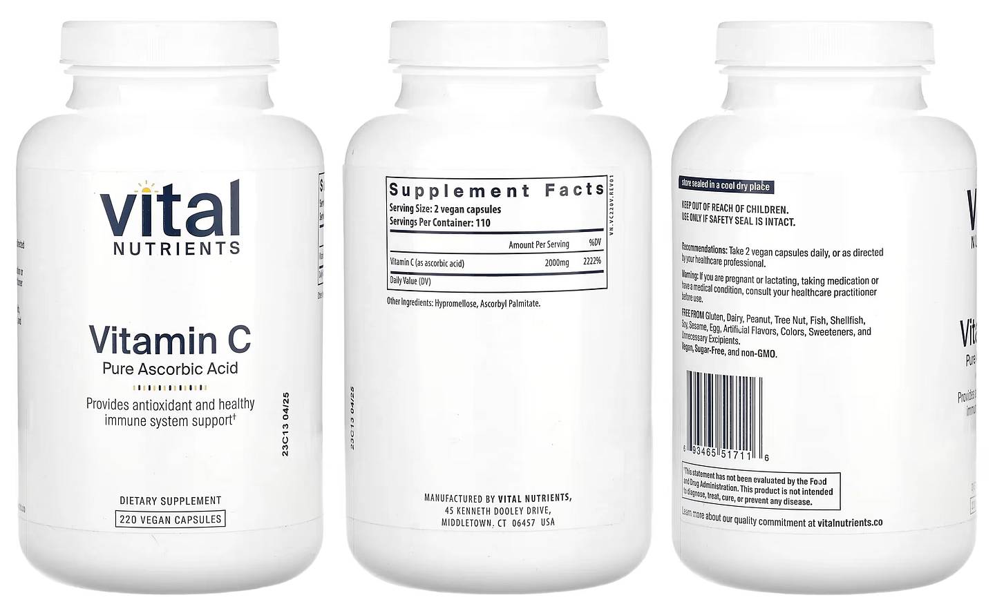 Vital Nutrients, Vitamin C Pure Ascorbic Acid packaging