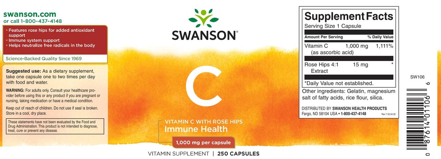 Swanson, Vitamin C with Rose Hips label