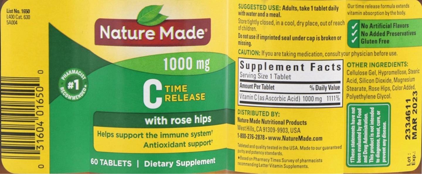 Nature Made, Vitamin C with Rose Hips label