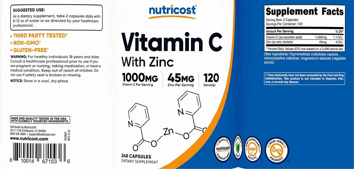 Nutricost, Vitamin C with Zinc label