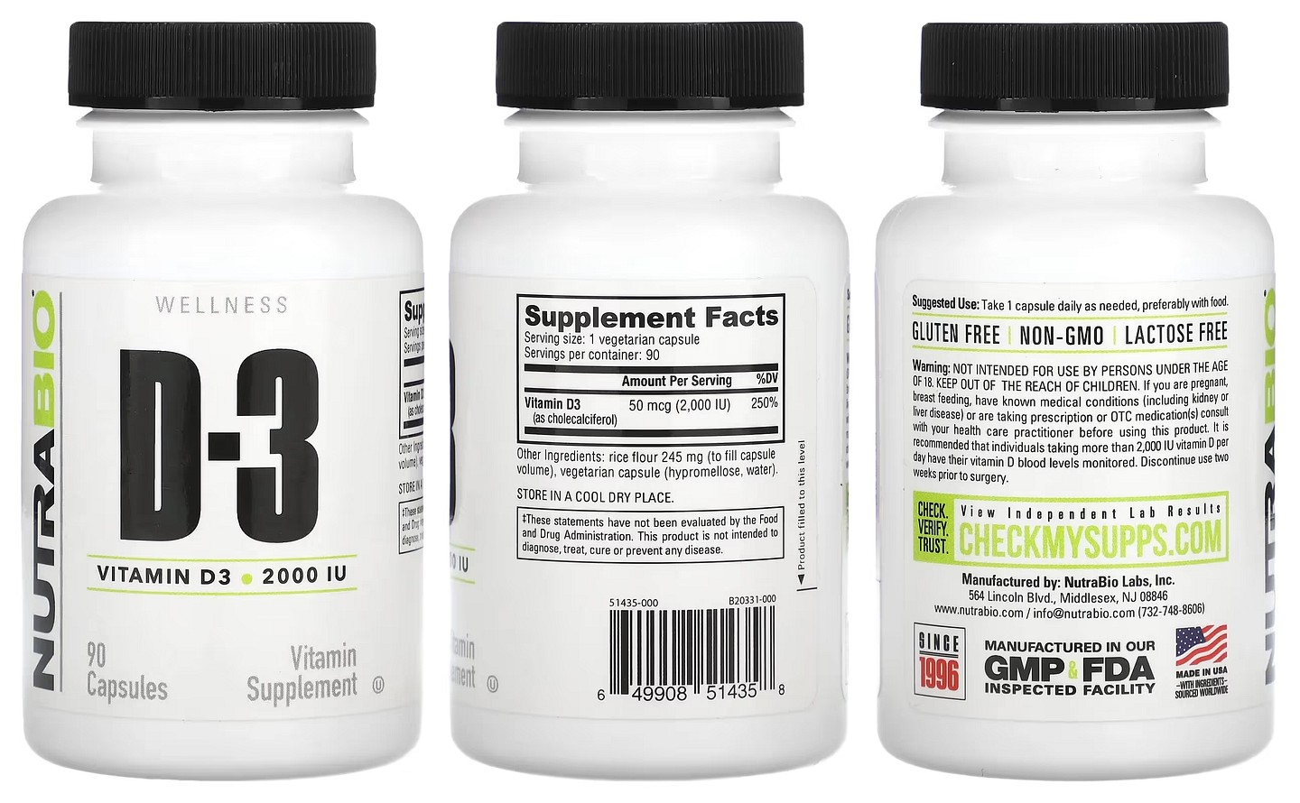 NutraBio, Vitamin D-3 packaging