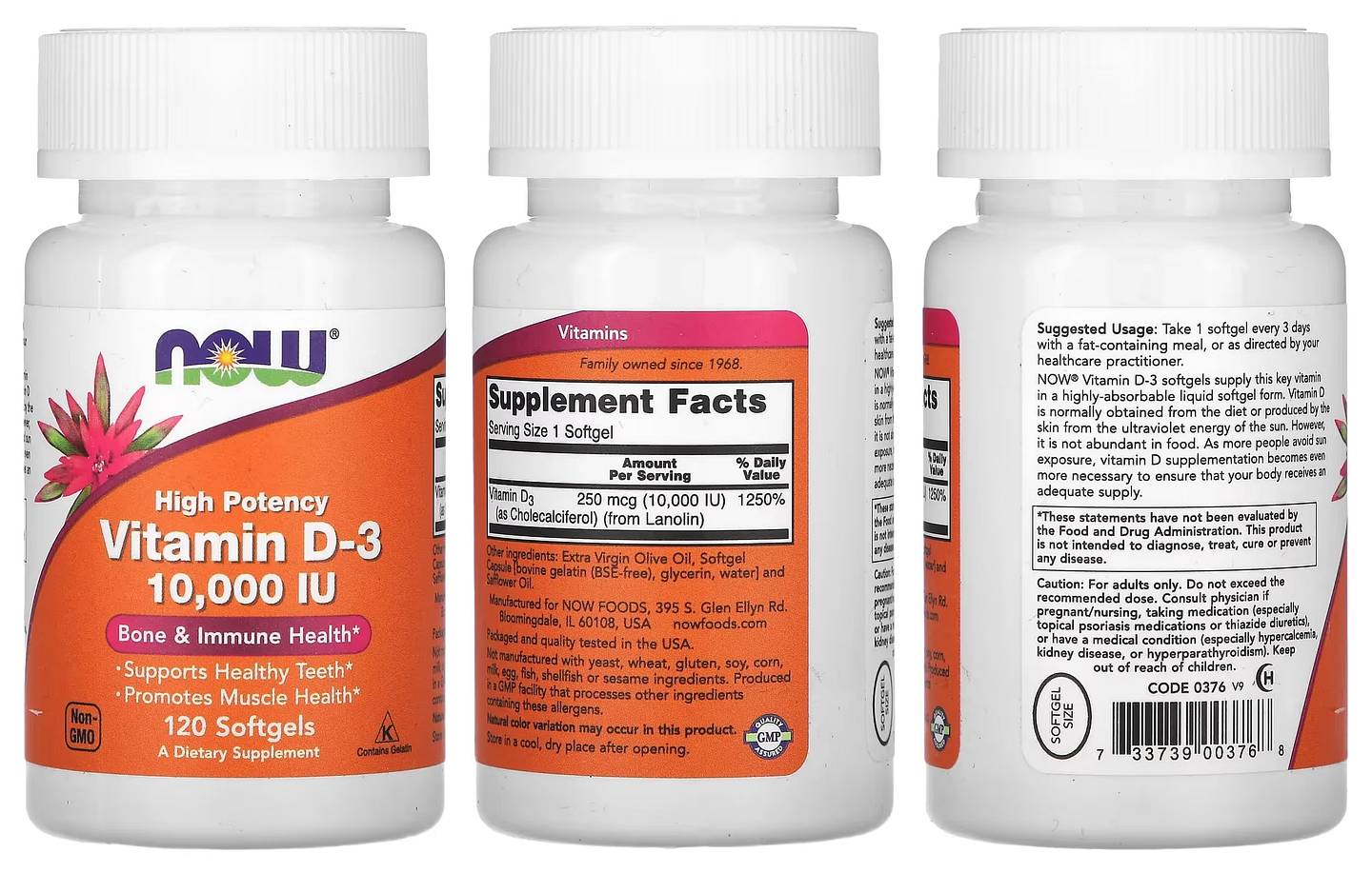 NOW Foods, Vitamin D-3 packaging