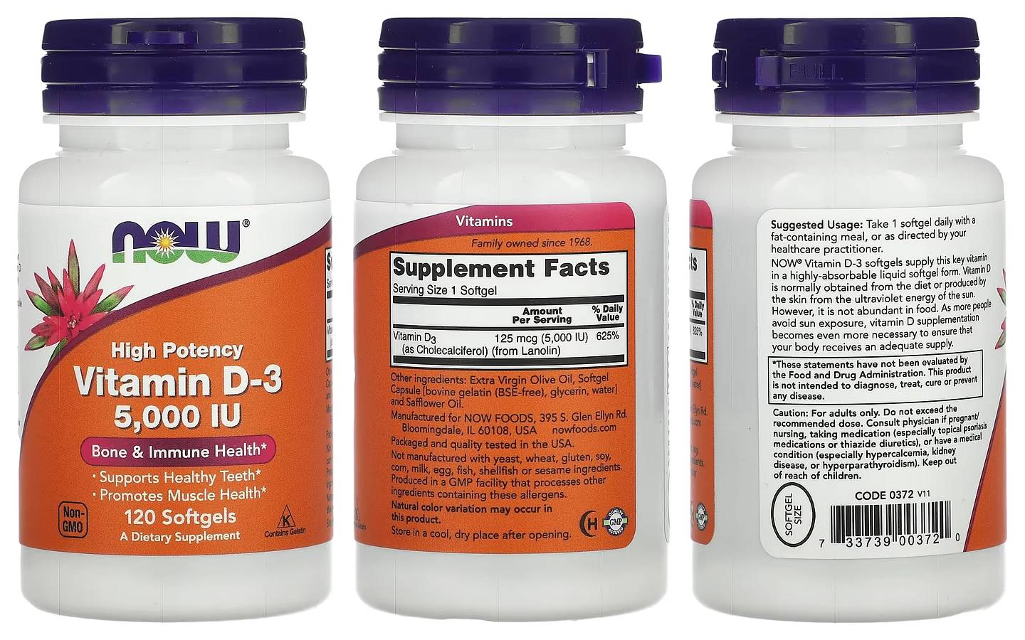 NOW Foods, Vitamin D-3 packaging