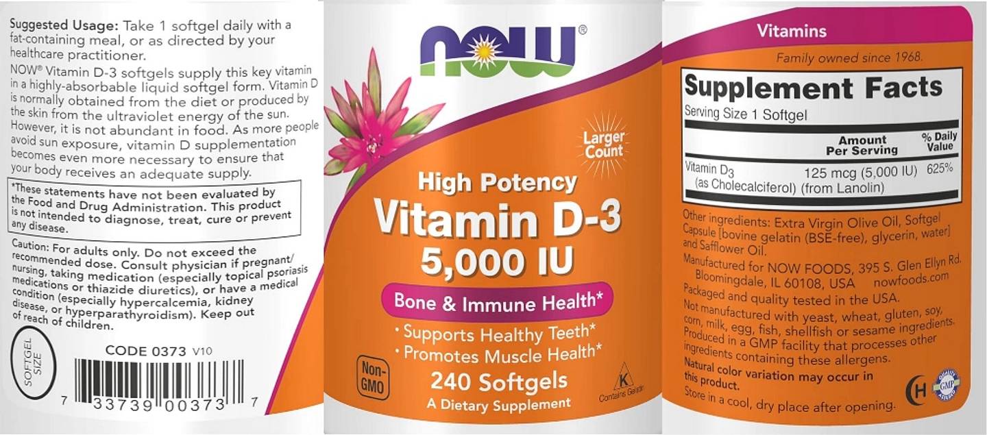 NOW Foods, Vitamin D-3 label