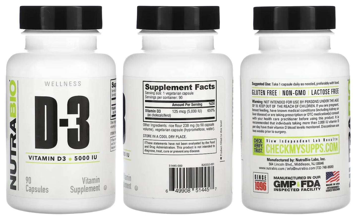 NutraBio, Vitamin D-3 packaging