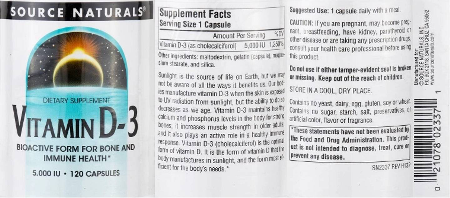 Source Naturals, Vitamin D-3 label