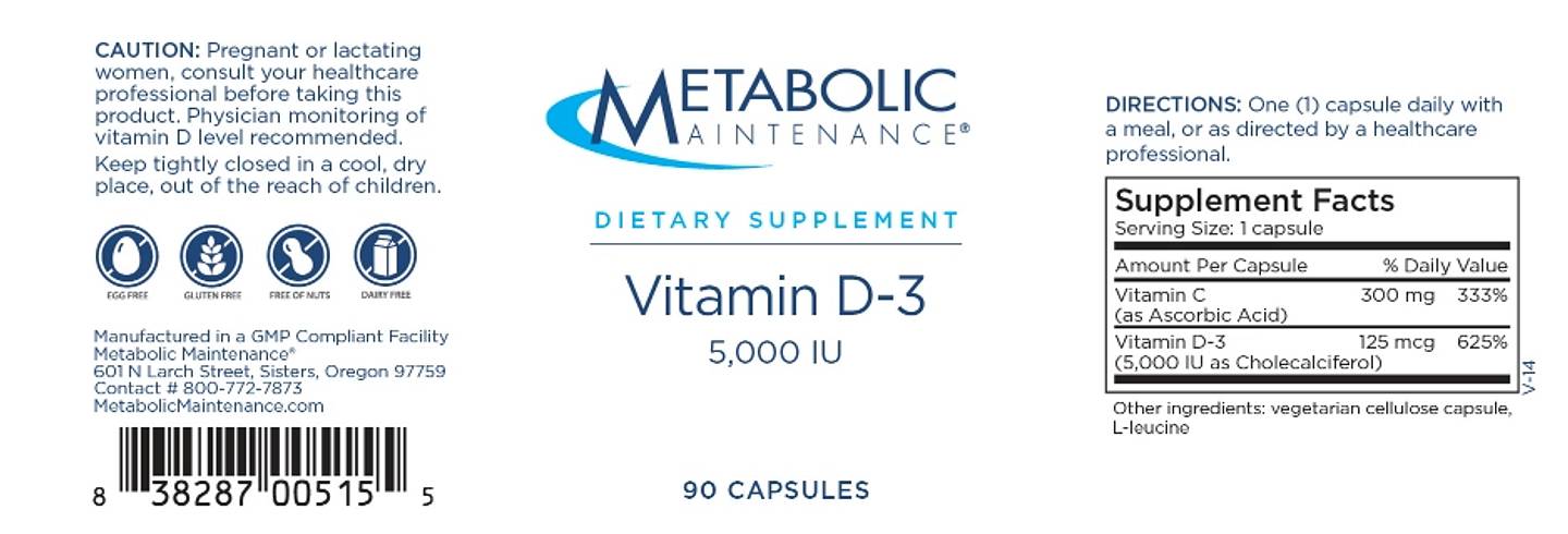 Metabolic Maintenance, Vitamin D-3 label