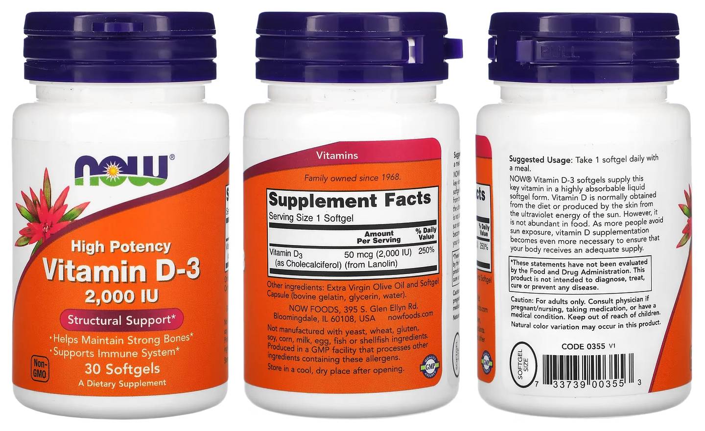 NOW Foods, Vitamin D-3 packaging