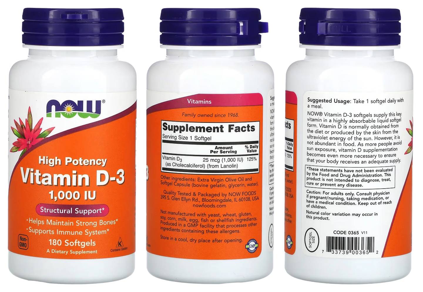 NOW Foods, Vitamin D-3 packaging