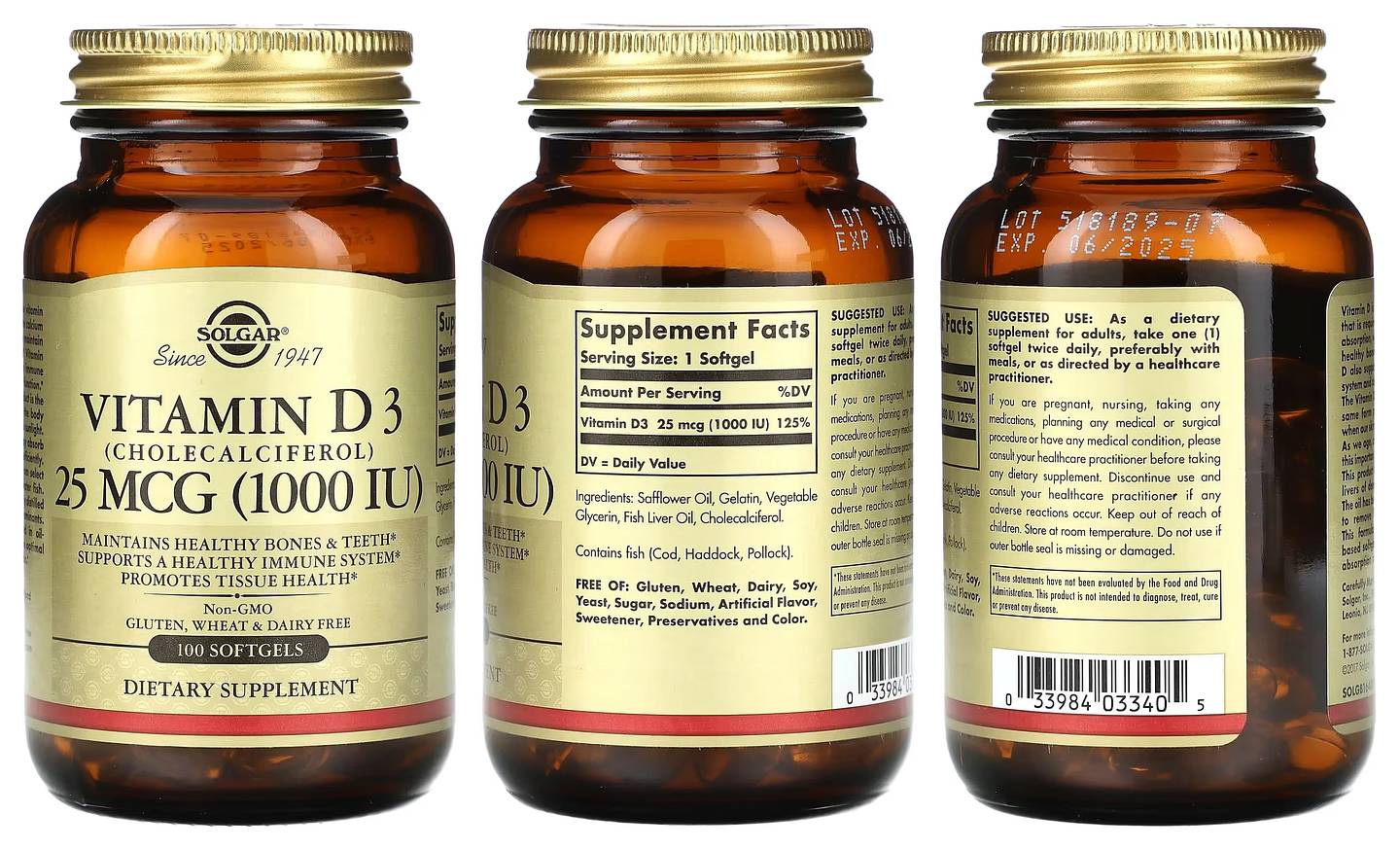 Solgar, Vitamin D 3 (Cholecalciferol) packaging