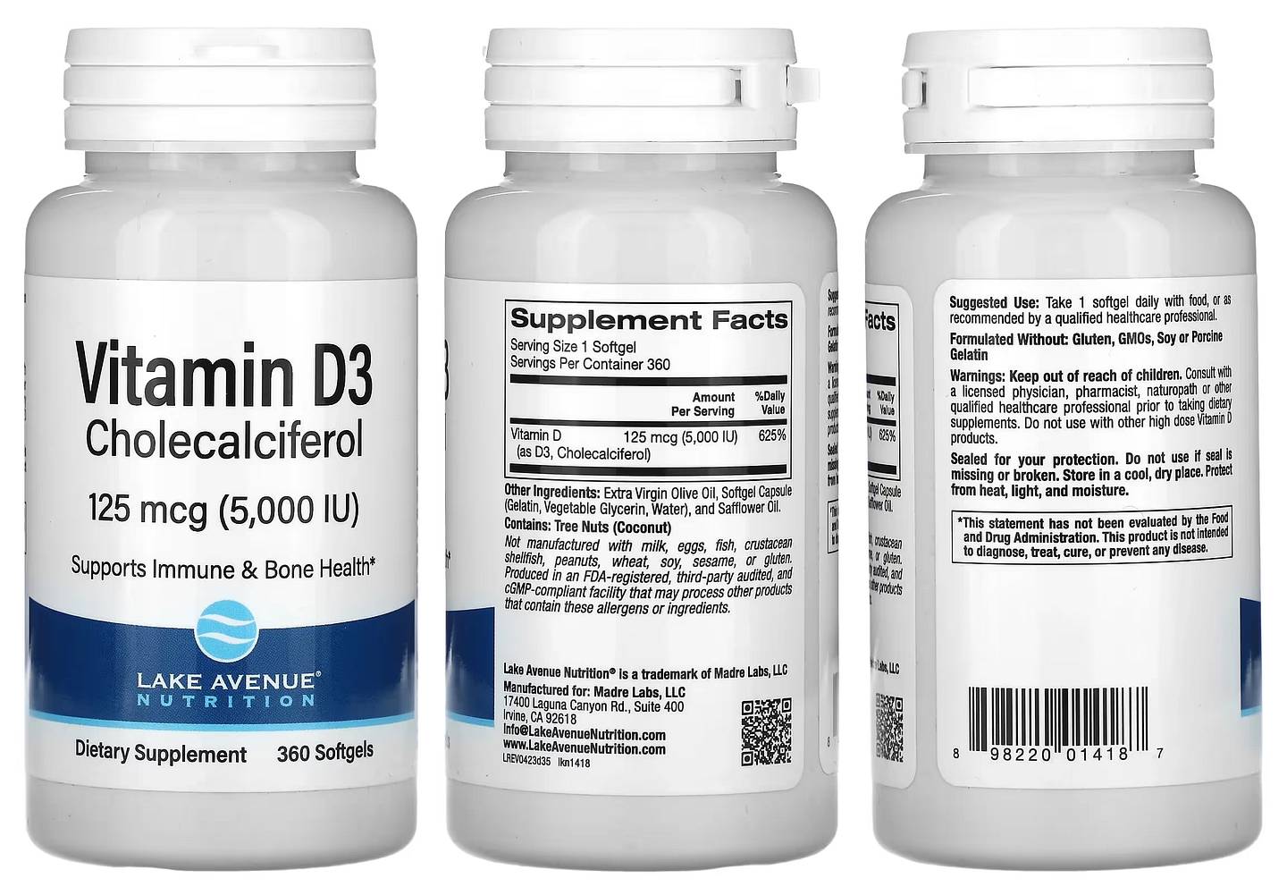 Lake Avenue Nutrition, Vitamin D3 packaging