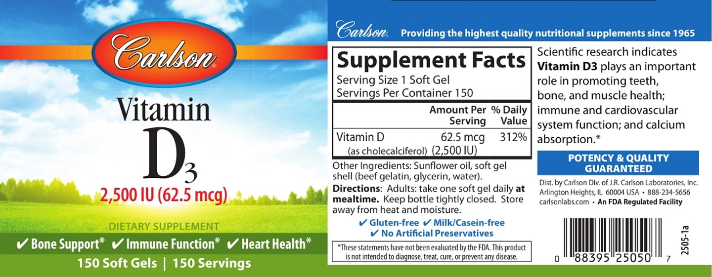 Carlson, Vitamin D3 label