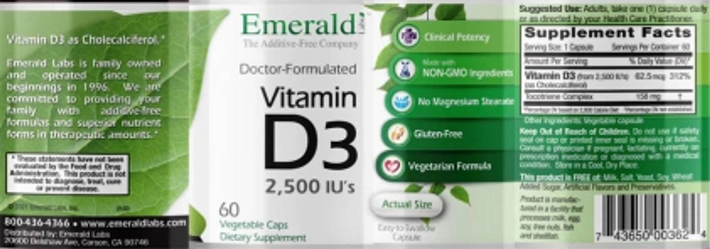 Emerald Laboratories, Vitamin D3 label