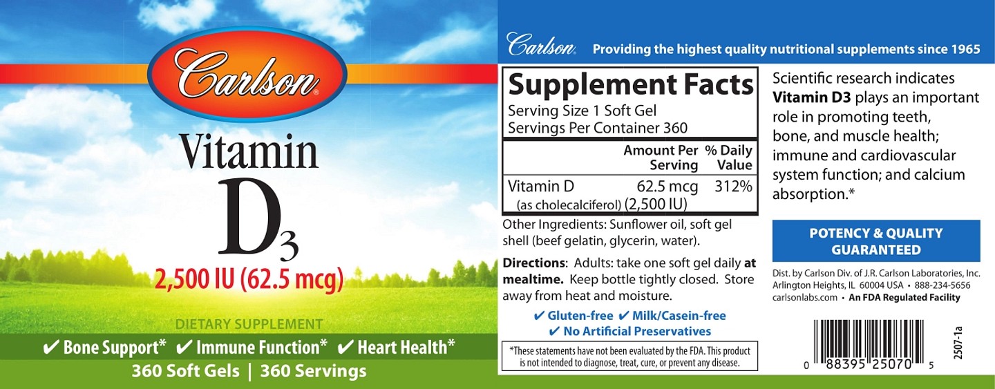 Carlson, Vitamin D3 label