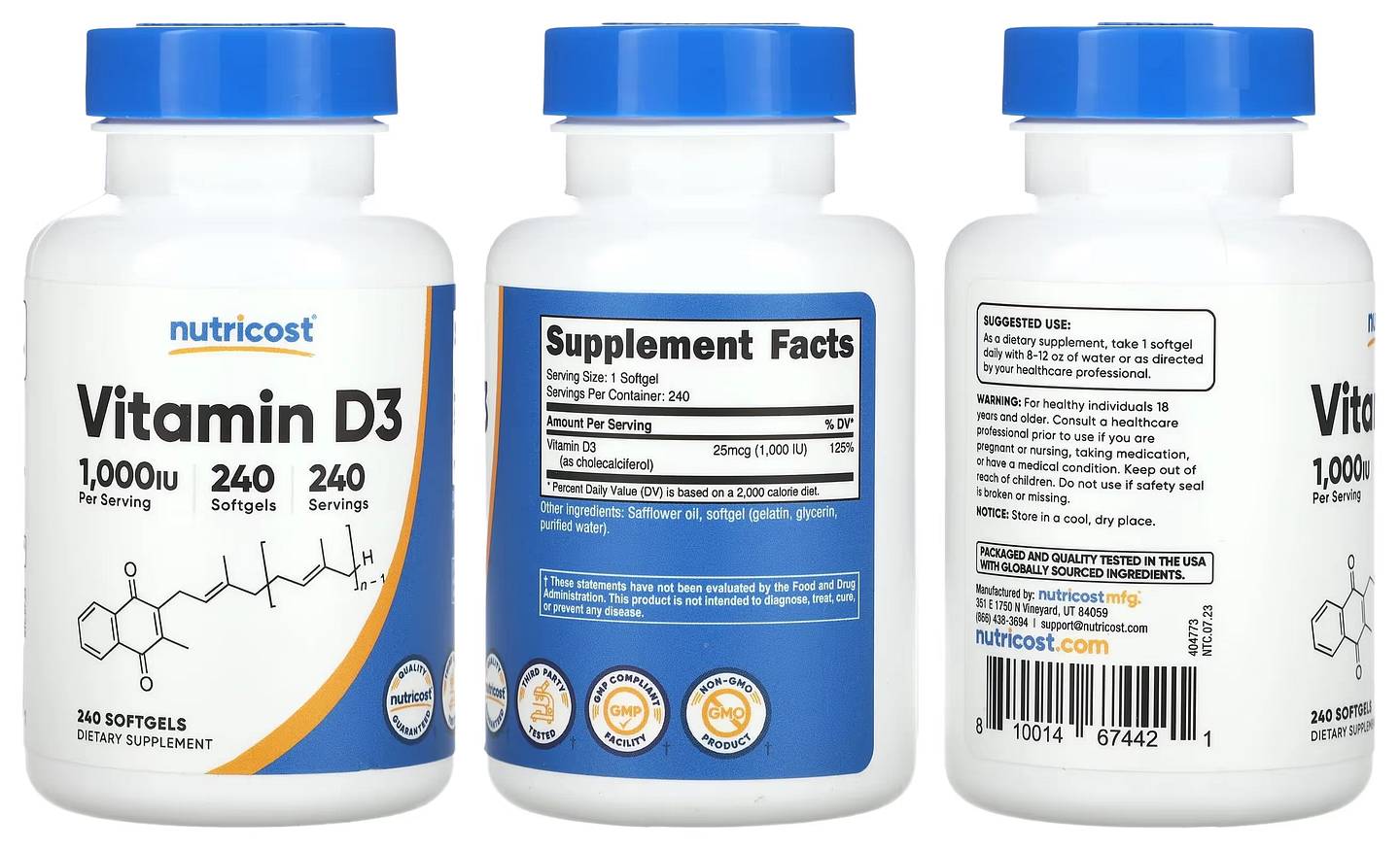 Nutricost, Vitamin D3 packaging