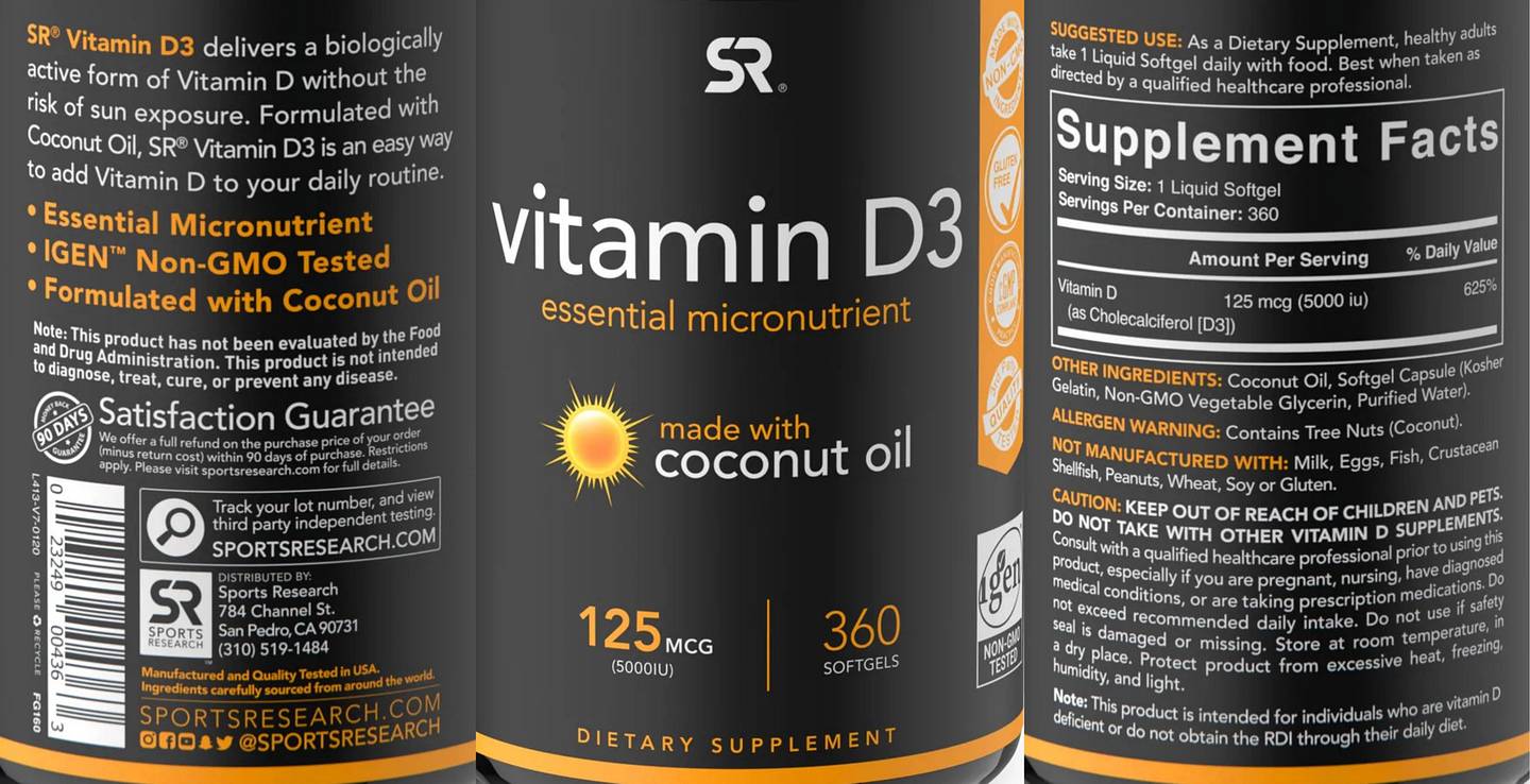 Sports Research, Vitamin D3 label