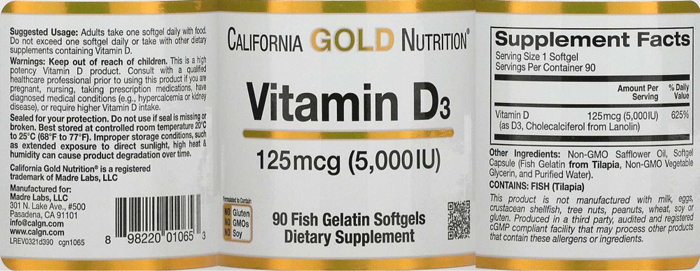 California Gold Nutrition, Vitamin D3 label