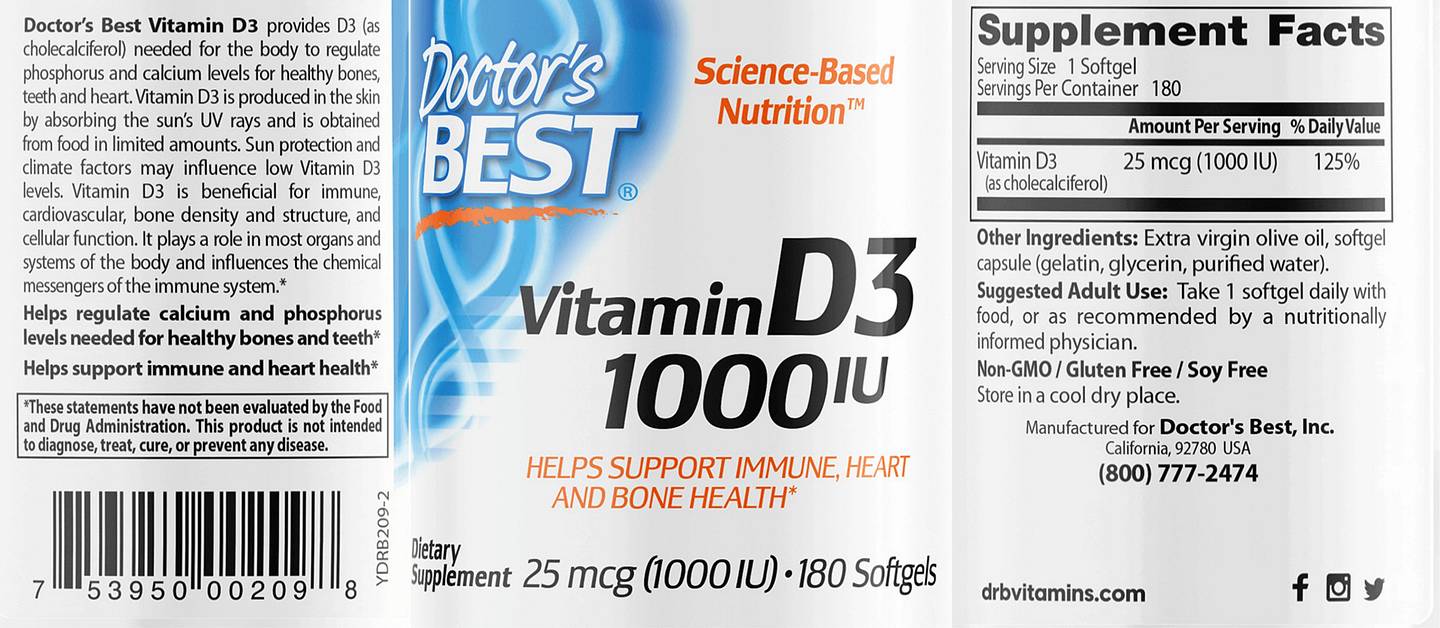 Doctor's Best, Vitamin D3 label