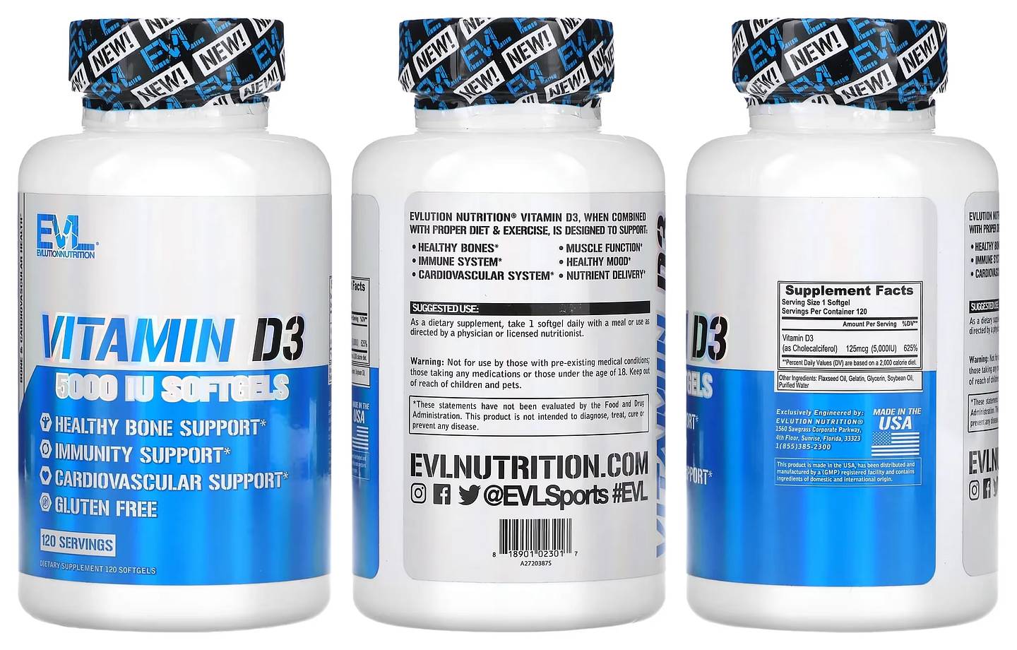 EVLution Nutrition, Vitamin D3 packaging