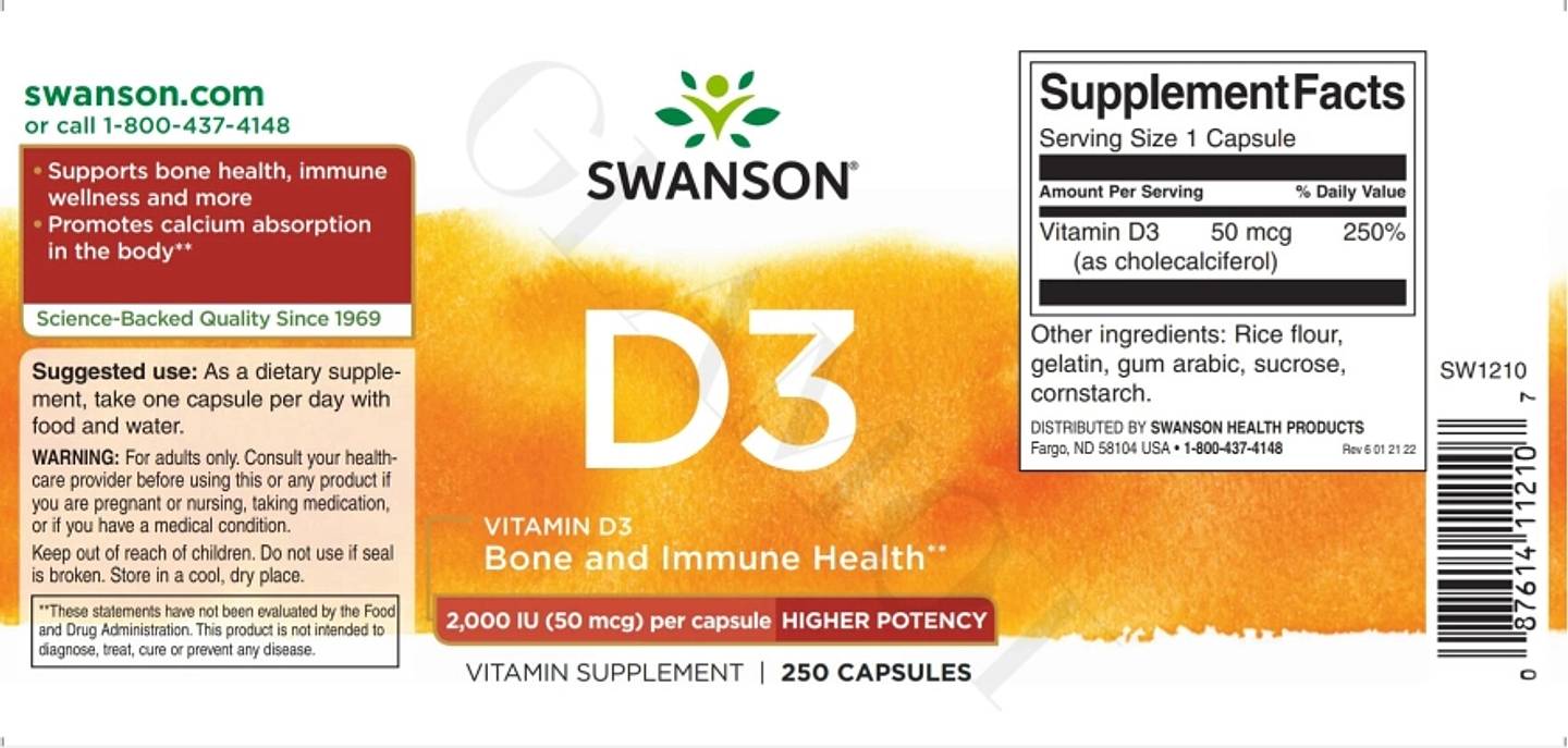 Swanson, Vitamin D3 label