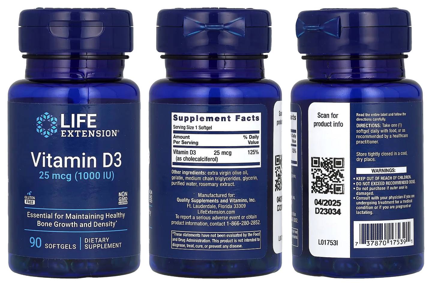 Life Extension, Vitamin D3 packaging