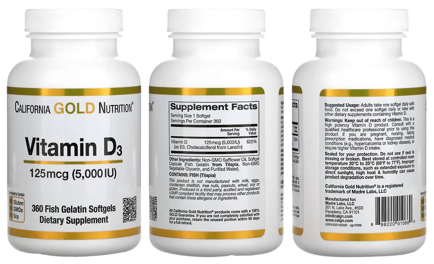 California Gold Nutrition, Vitamin D3 packaging