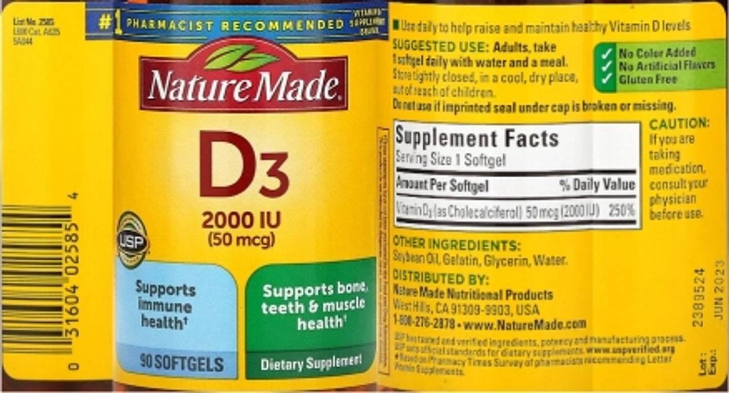 Nature Made, Vitamin D3 label