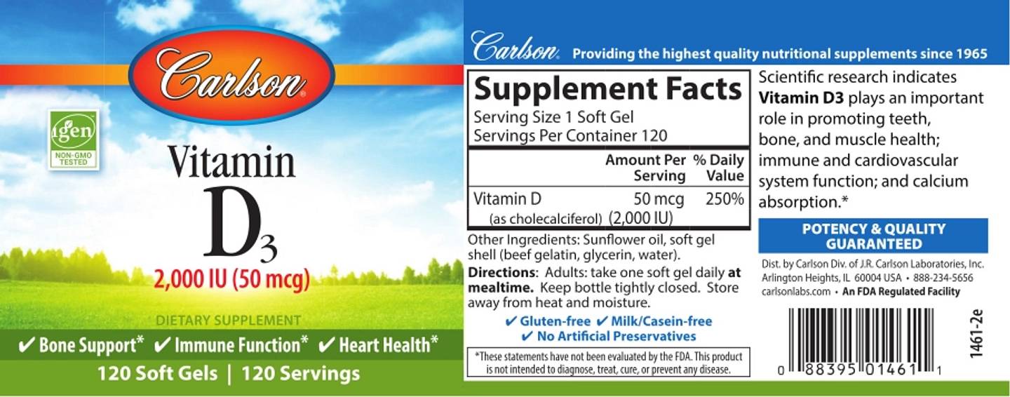 Carlson, Vitamin D3 label