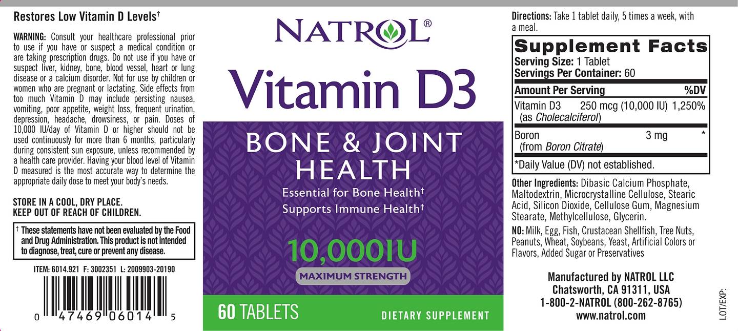 Natrol, Vitamin D3 label