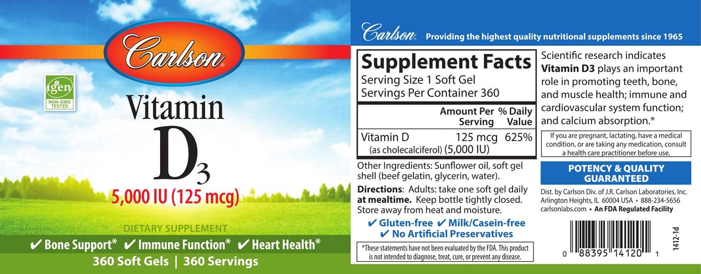 Carlson, Vitamin D3 label